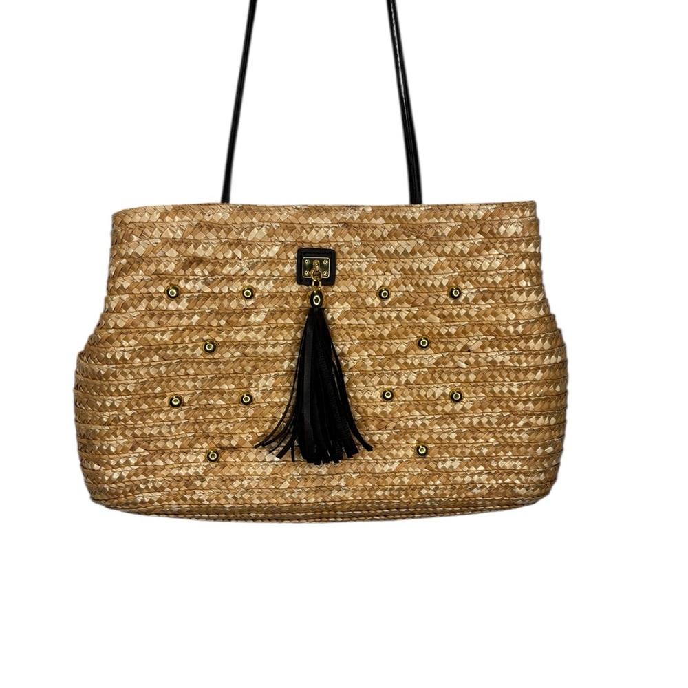 Saks Fifth Avenue Wheat colour Woven Shoulder Bag with Brown Tassel